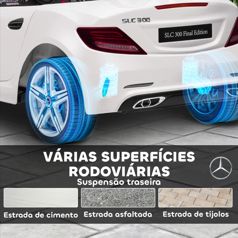AIYAPLAY Carro Elétrico Mercedes SLC 300 12V com Faróis LED Buzina Música TF USB e Abertura da Porta 3-5km/h 107x62,5x44 cm Branco