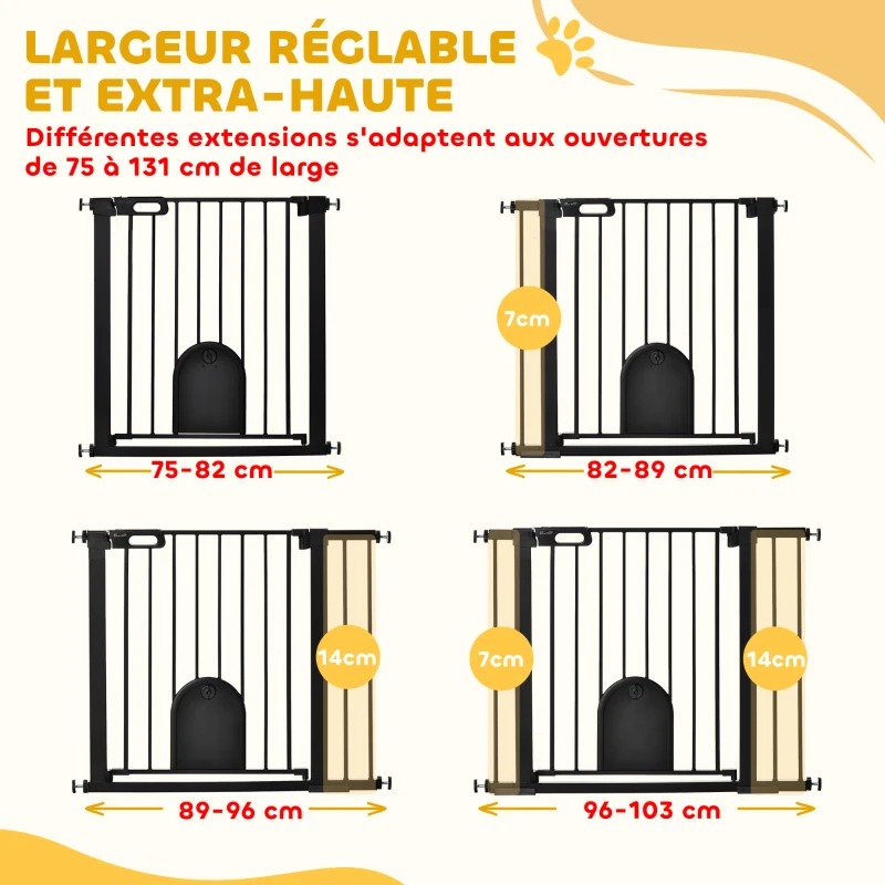 PawHut Barrière de sécurité animaux avec porte fermeture automatique système de double verrouillage, acier noir