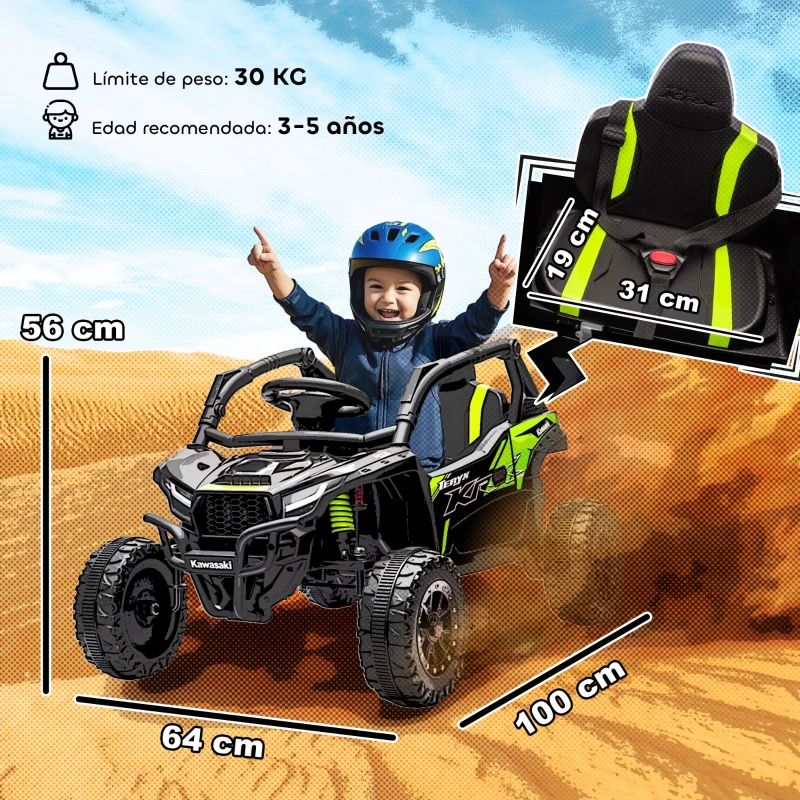 AIYAPLAY Coche Eléctrico para Niños 12V con Licencia Kawasaki Teryx KRX 1000 Control Remoto Suspensión Trasera Negro