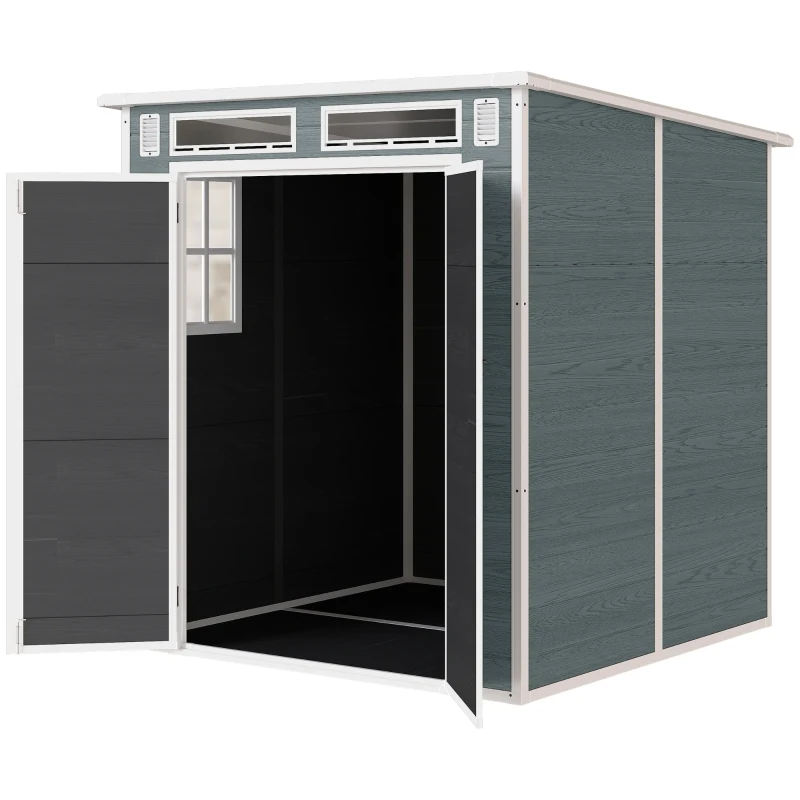 Outsunny Abri de Jardin en Résine Cabanon de Rangement Double Porte 3 Fenêtres et 2 Aérations Anti-UV avec Plancher 3,3 m² Gris