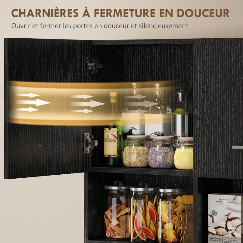 HOMCOM Buffet Haut Cuisine, Armoire de Cuisine avec 4 Portes à Fermeture Douce, Tiroir et Étagères Réglables, Noir(m-6)