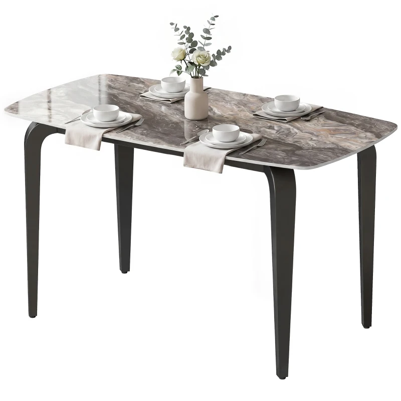 HOMCOM Table à manger rectangulaire pour 4 personnes, 130 x 70 x 75 cm, table de cuisine avec plateau en pierre frittée, marron