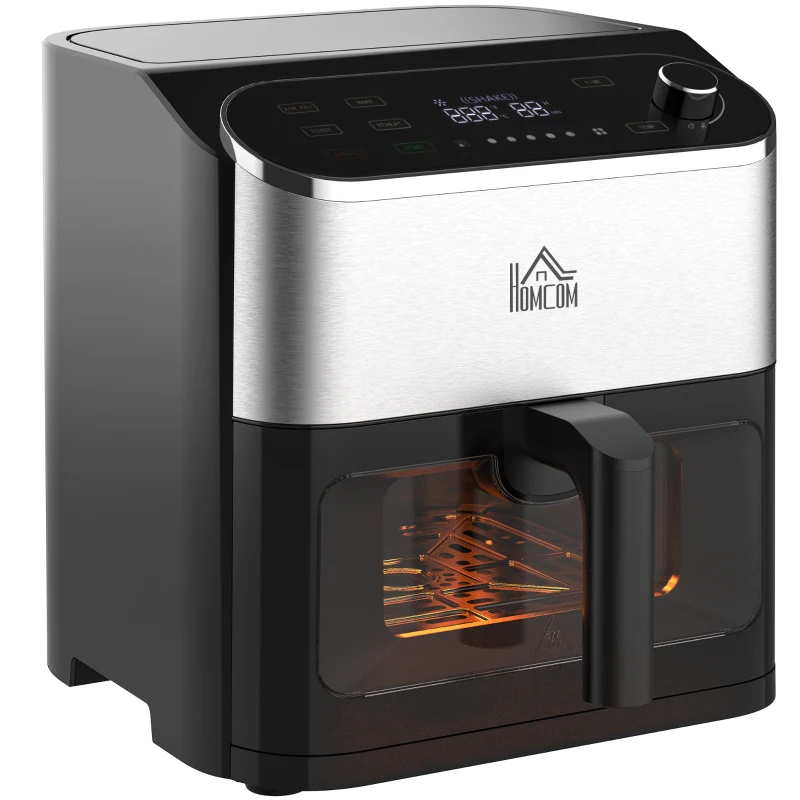 HOMCOM 4en1 Freidora sin Aceite 6,5L Freidora de Aire Caliente 1350W con 3 Programas Pantalla Táctil 31x37,5x32 cm Negro