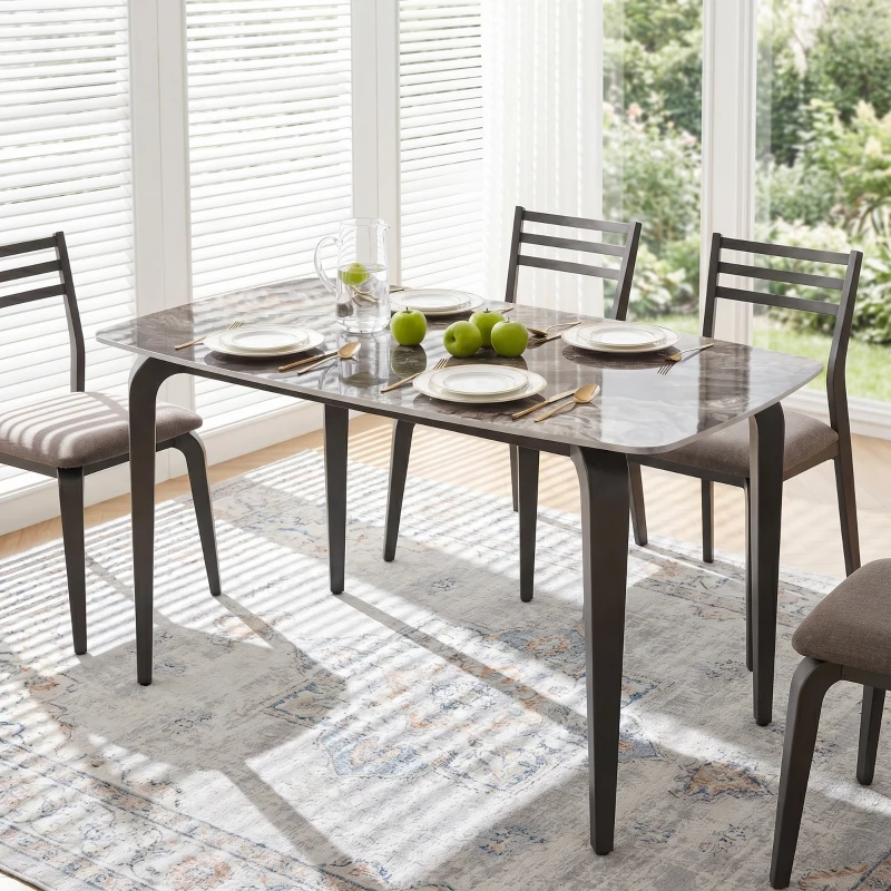HOMCOM Table à manger rectangulaire pour 4 personnes, 130 x 70 x 75 cm, table de cuisine avec plateau en pierre frittée, marron