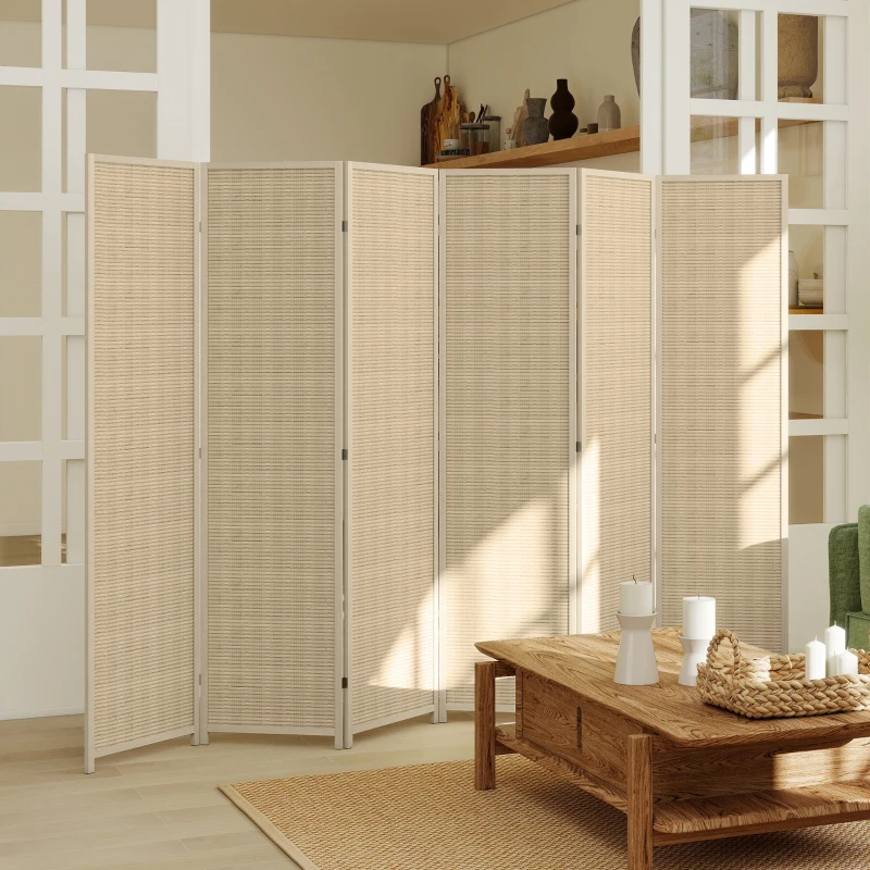 HOMCOM Paravent en bois séparateur de pièce closion de séparation pliable 6 panneaux 270 x 180 cm bois naturel