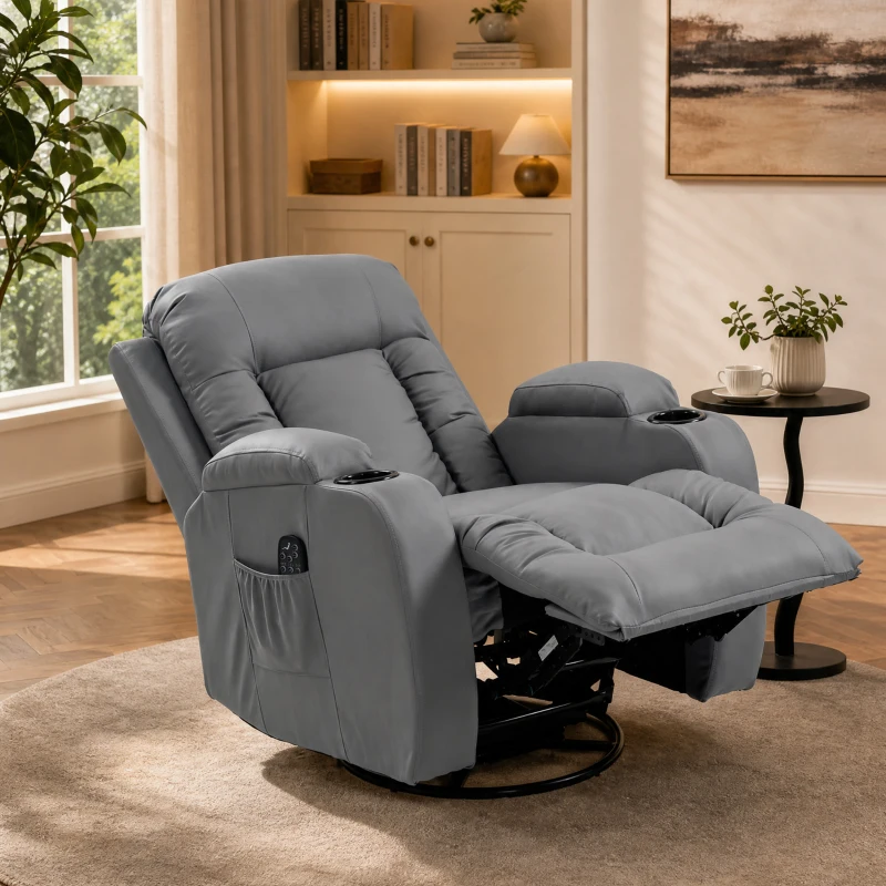 HOMCOM Sillón de Masaje Giratorio Sillón Relax Reclinable con 8 Puntos de Masaje Función de Calefacción 82x99x103 cm Gris