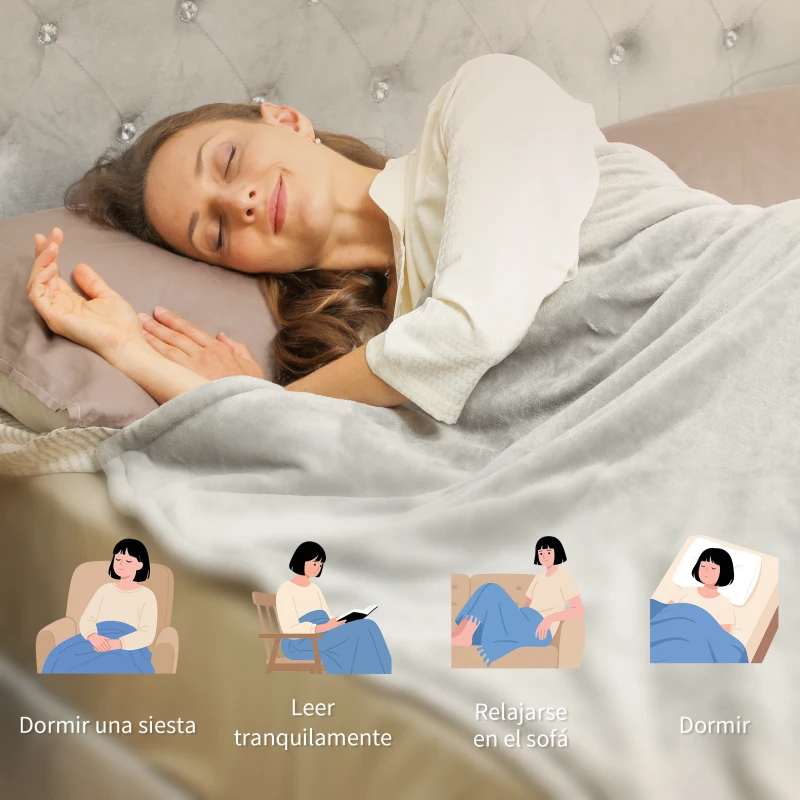 HOMCOM Manta Eléctrica 180x130 cm 9 Niveles de Temperatura Temporizador Lavar a Máquina, Pantalla LED Gris