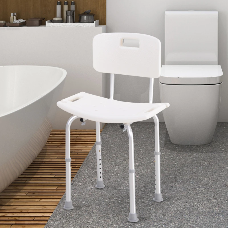 HOMCOM Sedia Doccia Antiscivolo e Regolabile con Fori di Drenaggio e Ventose, in Plastica e Alluminio, 50.6x43x71-88 cm
