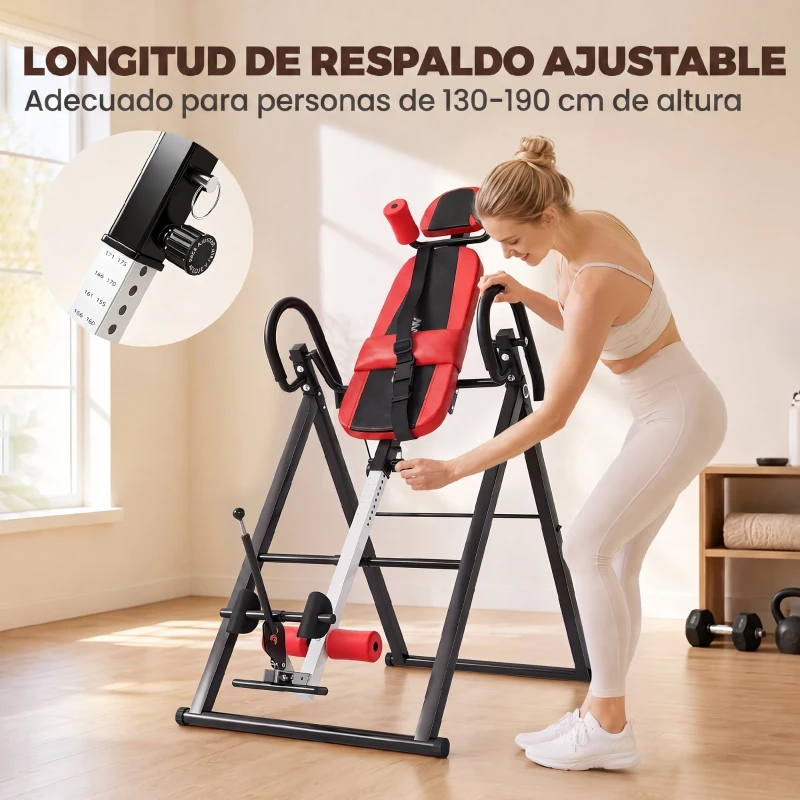 SPORTNOW Tabla de Inversión Plegable con Ángulos 20°/40°/60° y 0-90° 13 Ajustes para 130-190 cm Soporte Lumbar Cinturón