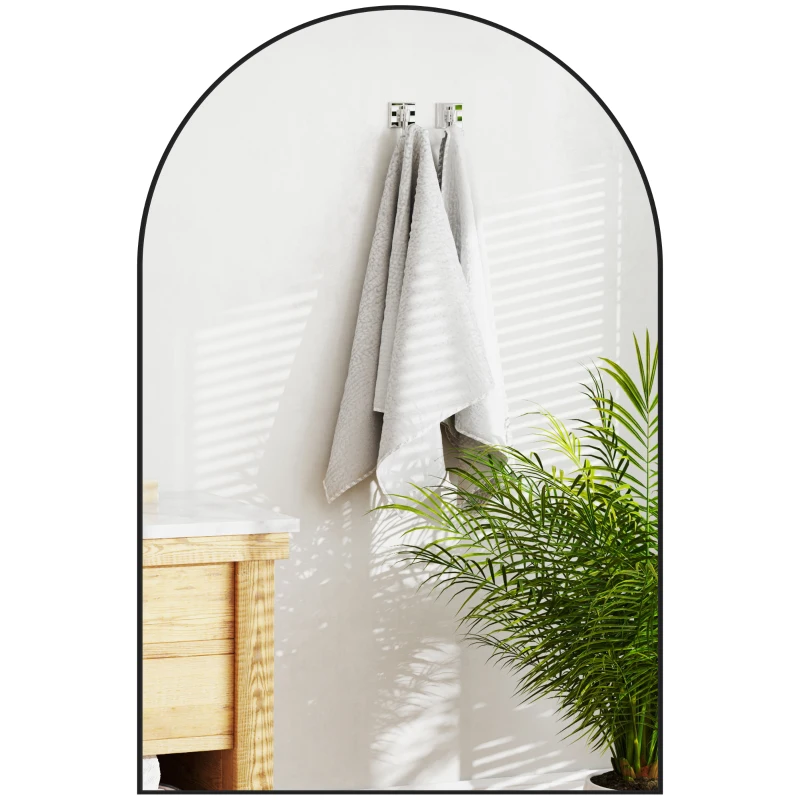 HOMCOM Oglindă de baie arcuită din aliaj de aluminiu și sticlă 60x90 cm pentru dormitor și living, negru