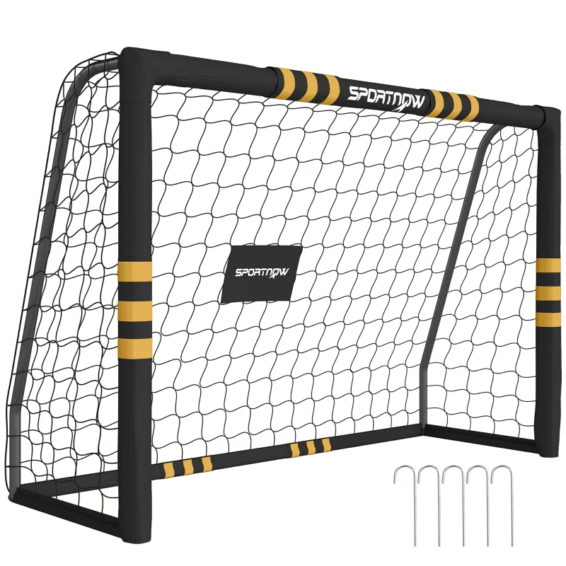 SPORTNOW But de Football avec Mousse de Protection, 5 Piquets de Sol et Filet en PE, 180x60x120cm, Jaune
