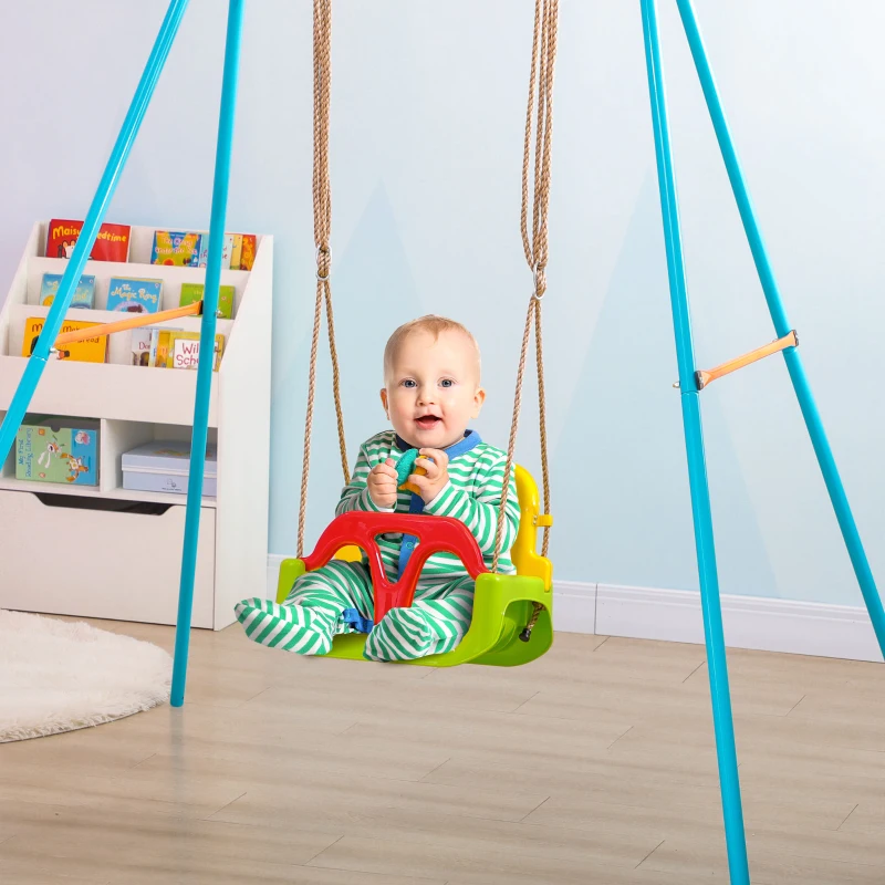 Outsunny Baloiço para Bebé 3 em 1 com Encosto Desmontável Cordas Ajustáveis e Barra em T 42x33x120-180 cm Multicor