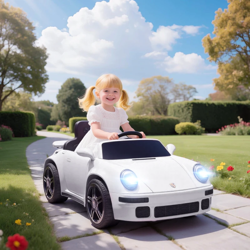 AIYAPLAY Voiture électrique enfants, véhicule électrique 12V, télécommande 2,4G, phares, musique, klaxon, 103 x 55 x 44 cm, blanc
