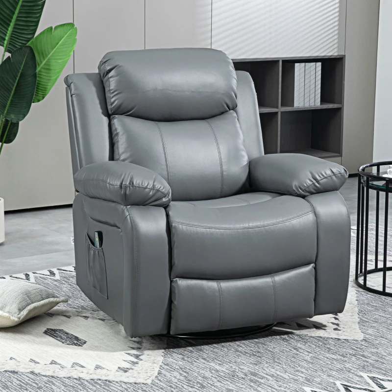 HOMCOM Massagesessel mit 8 Vibrationsköpfen, Relaxsessel, verstellbare Rückenlehne + Fußstütze, Grau(m-10)