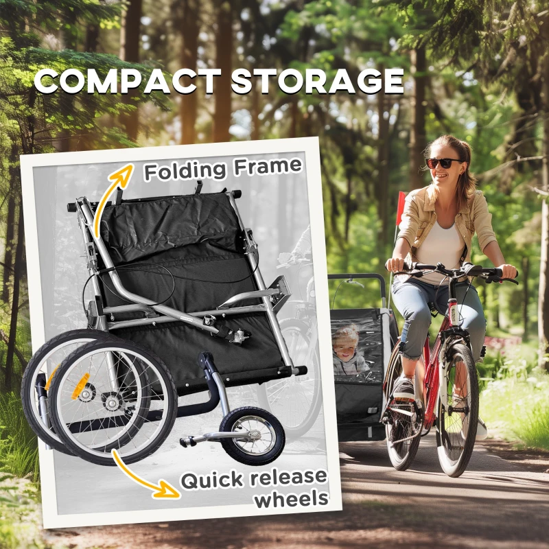 HOMCOM 2 Seat Bike Trailer with 5 Point Harness, Baby Bike Stroller with Safety Flag, Reflectors, for 18+ Months, Black