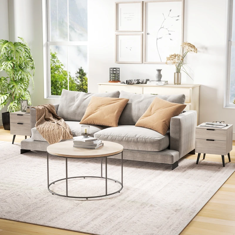 HOMCOM Set 2 Comodini Stile Nordico con Cassetto e Base Rialzata, in Legno, 40x40x50 cm, color Quercia