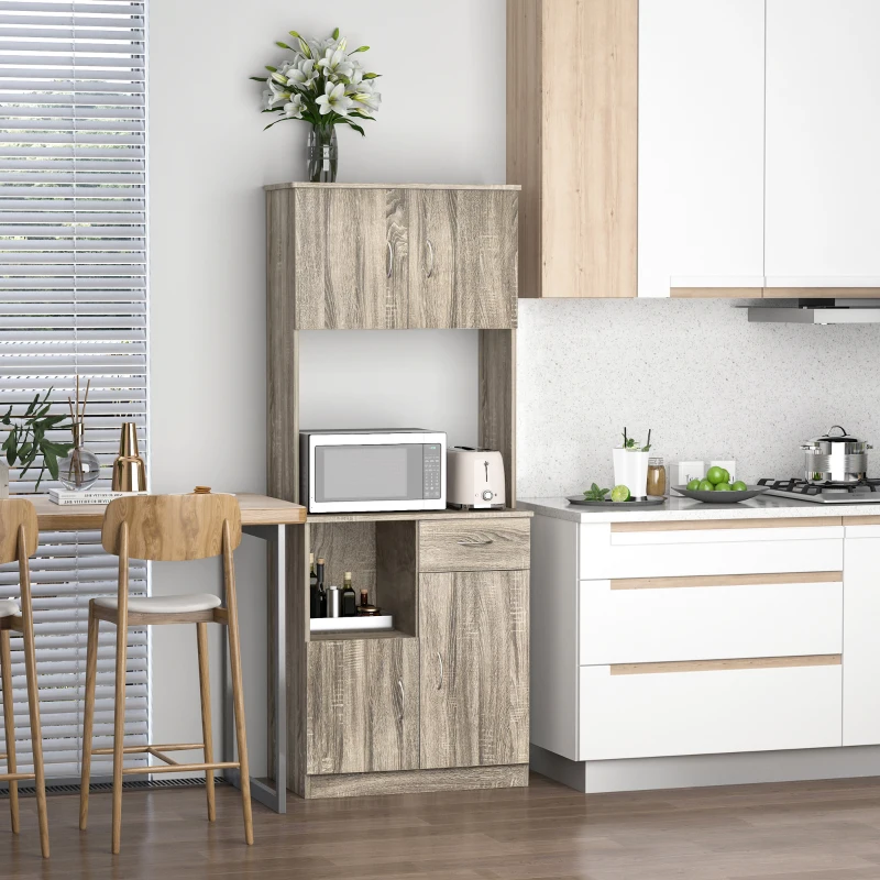 HOMCOM Credenza Moderna per Cucina o Sala da Pranzo, Mobile Buffet con Armadietti e Cassetti in Legno, Grigio, 71x41x178cm