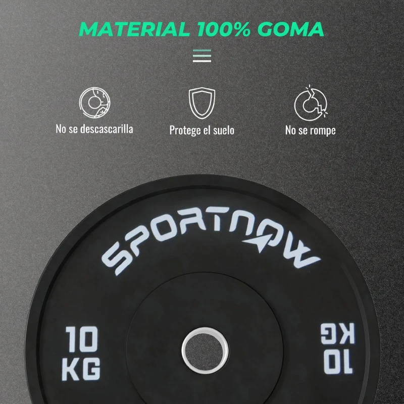 SPORTNOW Discos Pesas Olímpicos 2x10 kg Agujero Ø50 mm de Goma para Barras y Mancuernas para Casa y Gimnasio Negro