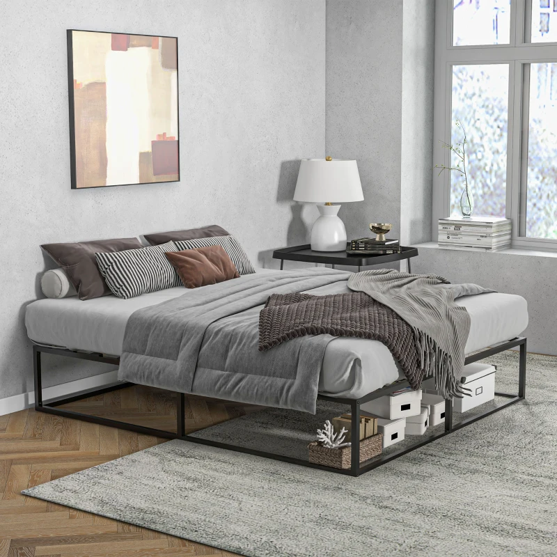 HOMCOM Struttura Letto con Doghe in Compensato e Contenitore inferiore, 190x160x35cm, Nero e color legno