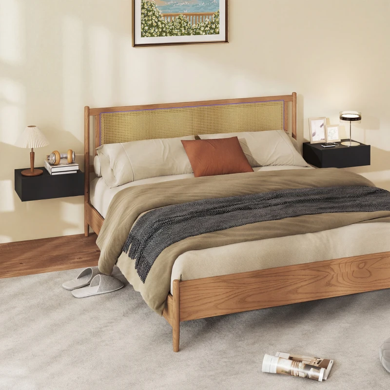 HOMCOM Set di 2 Comodini Sospesi Moderni con Cassetto in Legno, 40x30x15cm, Nero