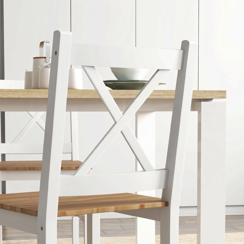 HOMCOM Set 4 Scaune pentru Bucătărie și Living cu Spătar în Formă de Cruce, din Lemn de Pin, 41x46,5x86 cm