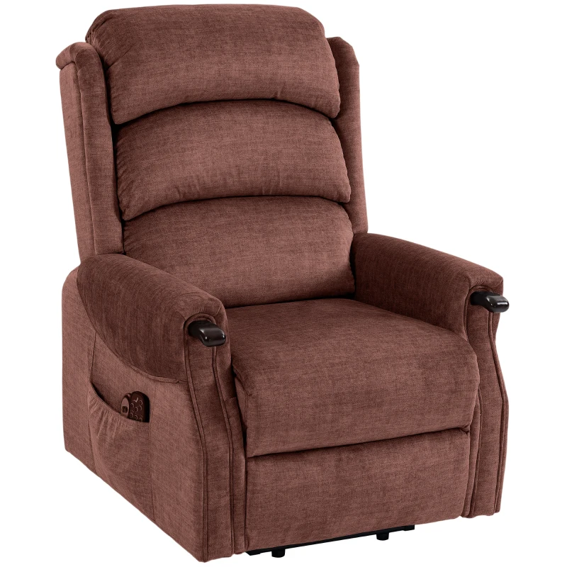 HOMCOM Power Lift Recliner with Vibration Massage and Heat, Lift Chair for Tall with Wood Grip, Pocket Spring, Brown