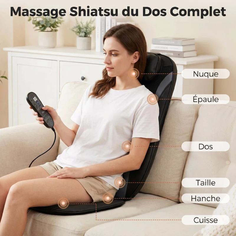 HOMCOM Masseur Dorsal Chauffant, Fauteuil de Massage Tissulaire Profond Vibration 3 Niveaux, Coussin de Massage