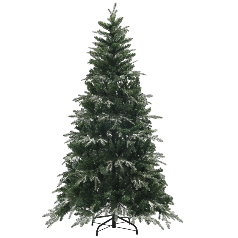 HOMCOM Brad de Crăciun înzăpezit cu 850 de ramuri și design pe secțiuni, din plastic și oțel, Ø110x180 cm, verde