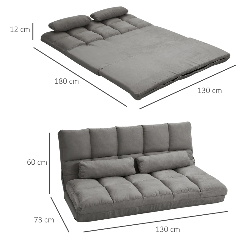 HOMCOM, Divan de Podea 2 în 1, cu Spătar Reglabil în 7 Niveluri și Perne, 130x73x60 cm, Gri Carbone