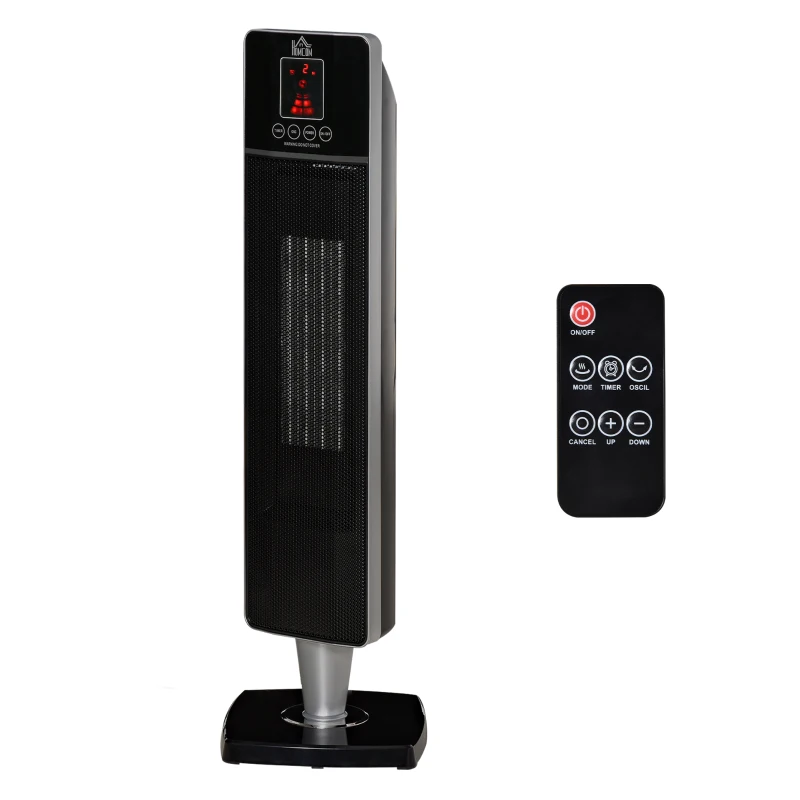 HOMCOM 31 Inch Space Heater, 1000W/2000W Ceramic Electric Heater and Fan, Overheating & Tip-Over Protection, 8H Timer, 60° Oscillation, Portable Heater for Home