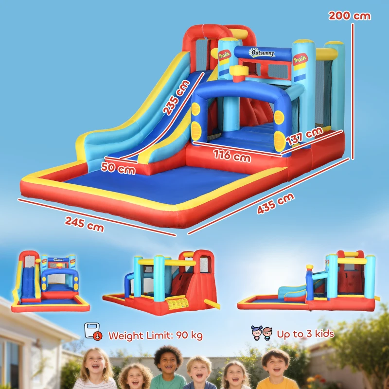 Outsunny 4-in-1 Bouncy Castle, with Slide, Trampoline, Climbing Wall, Blower, Multicoloured