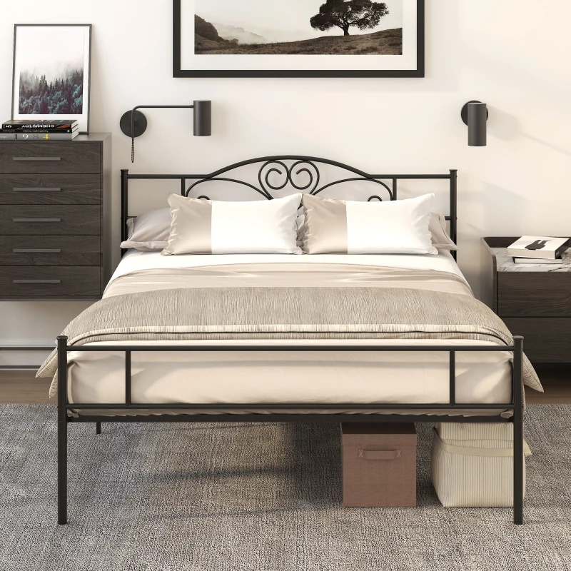 HOMCOM Struttura Letto Matrimoniale in Acciaio con Doghe Integrate, Testiera e Pediera, 160x200cm