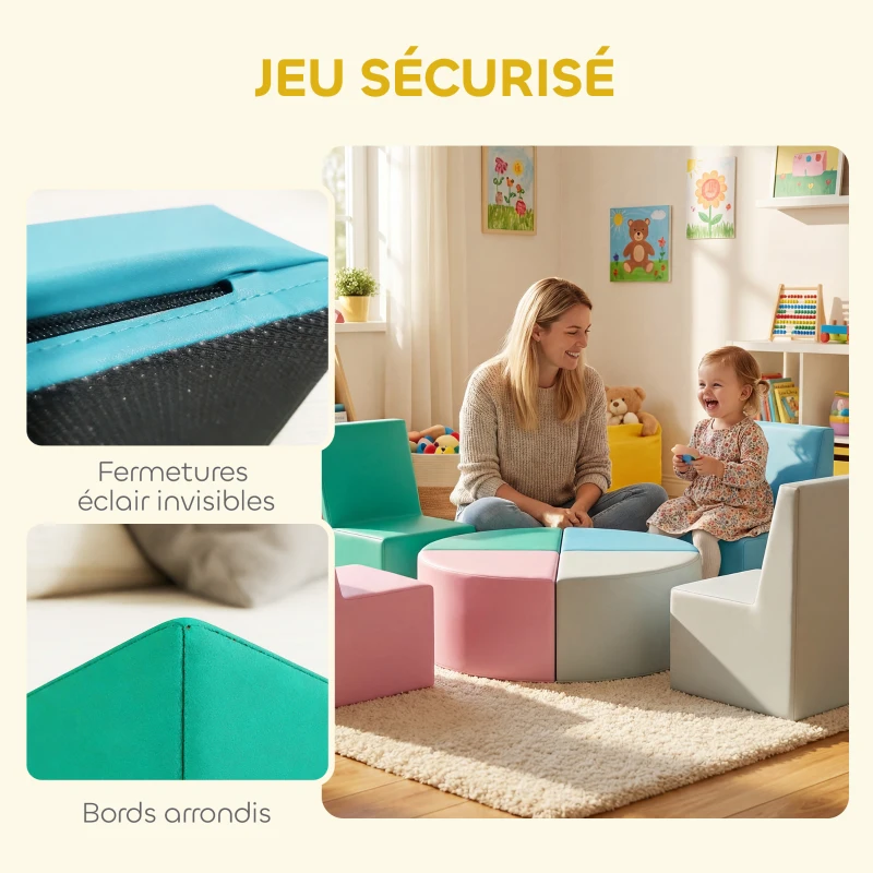 AIYAPLAY Parcours motricité bébé 8PCS, module motricité bébé mousse EPE et housse en PU, design table et chaises, multicolore