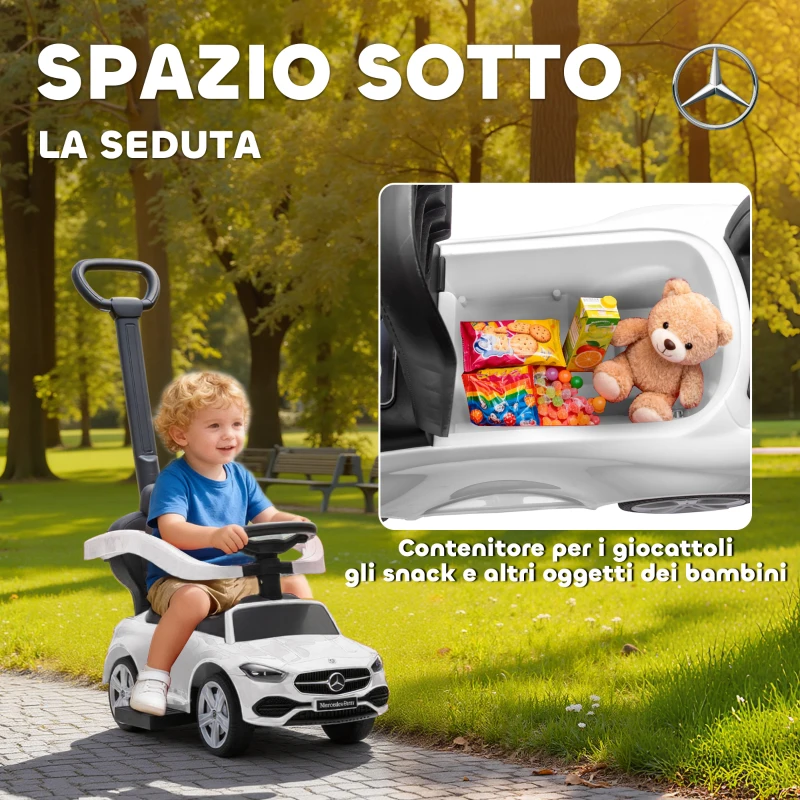 AIYAPLAY Macchina Cavalcabile per Bambini 1-3 Anni convertibile in Passeggino con Licenza Mercedes, 91x40x83 cm, Bianco