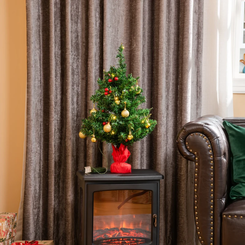 HOMCOM Mini Árbol de Navidad 60cm Artificial Árbol de Pino Decoración Navideña con Soporte Metálico 73 Ramas Verde PVC
