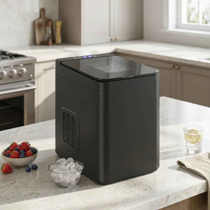 HOMCOM Countertop Ice Maker Machine Self-Cleaning Compact Ice Machine with Ice Scoop and Basket Black