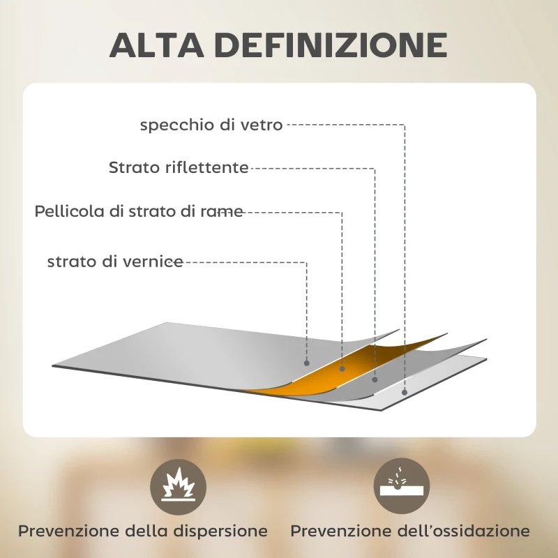 HOMCOM Specchio da Parete Rettangolare con Ganci, in Vetro e MDF, 60x80 cm, Color Legno