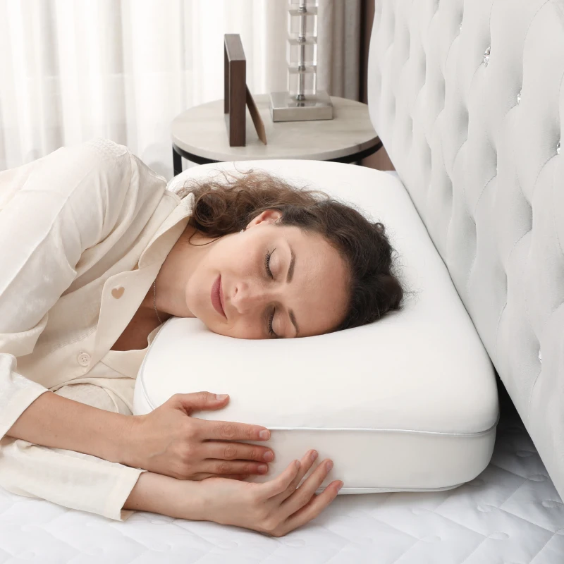 HOMCOM Almohada Viscoelástica 81x40 cm de Espuma Viscoelástica con Diseño Ergonómico para Dormir de Lado y Boca Arriba Crema