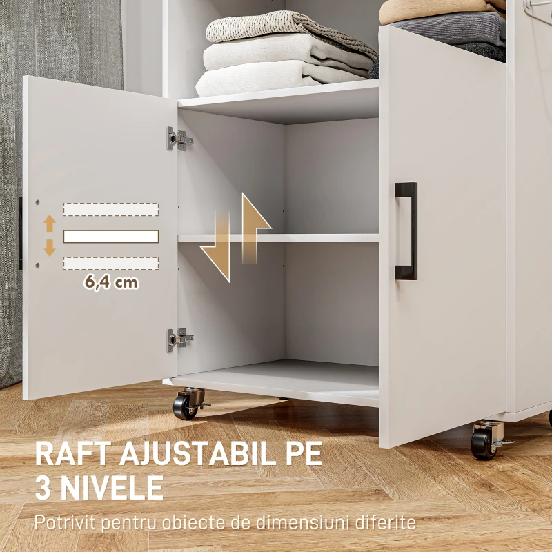 HOMCOM Dulap Mobil pentru Călcat cu 2 Uși și Spațiu Deschis, 125x43.5x102.5 cm, Alb