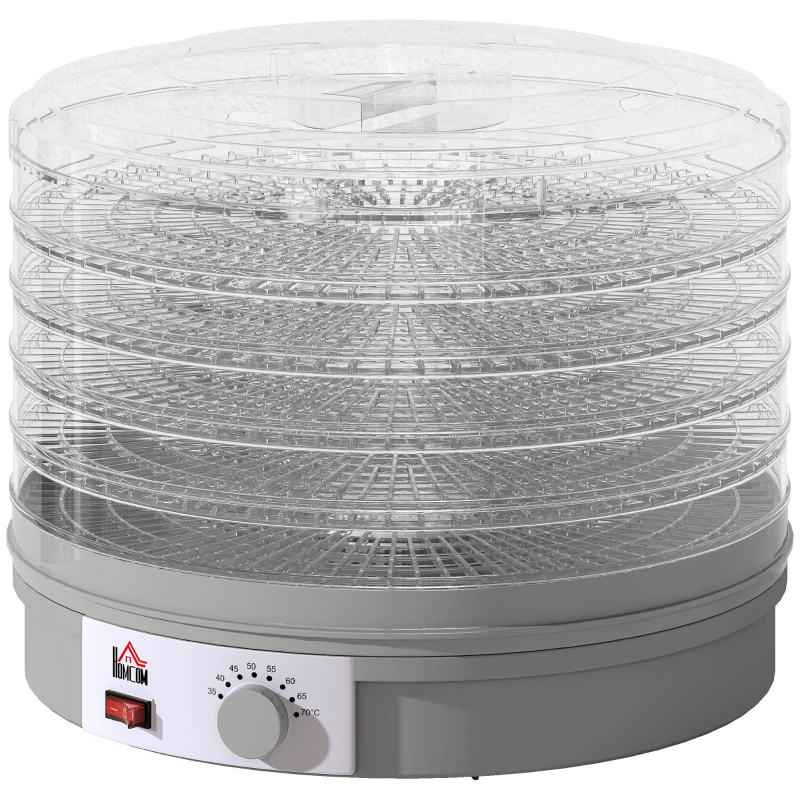 HOMCOM 5 Tier Food Dehydrator, 245W Food Dryer Machine with Adjustable Temperature Control for Drying Fruit, Meat, Vegetable, Jerky and Pet Treat, Grey