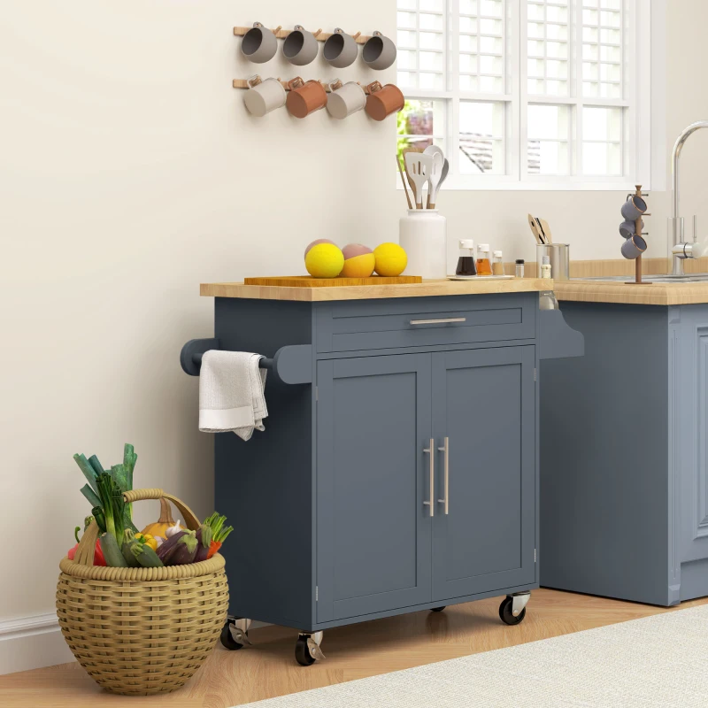 HOMCOM Carrello da Cucina in Legno con Cassetto, Portaspezie e Armadietto, 109x40x89 cm, Grigio e Color Legno