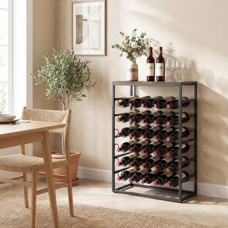 HOMCOM Botellero para 30 Botellas de 6 Niveles con Encimera de Efecto Madera Estilo Industrial 59x30x88,5 cm Marrón Rústico