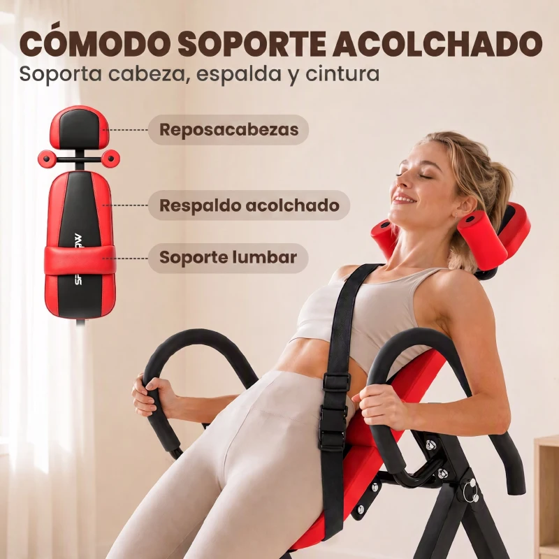 SPORTNOW Tabla de Inversión Plegable con Ángulos 20°/40°/60° y 0-90° 13 Ajustes para 130-190 cm Soporte Lumbar Cinturón