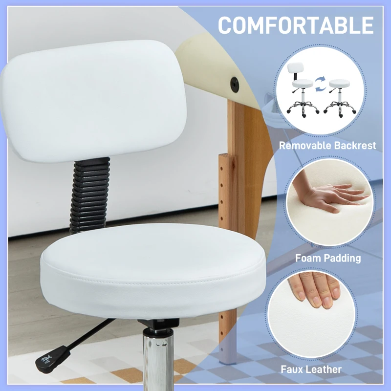HOMCOM 360° Swivel Seat Salon Stool - White
