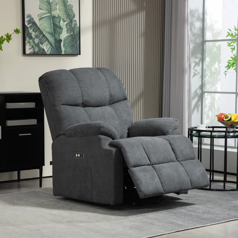 HOMCOM Fotoliu reclinabil pentru ridicare, cu suport pentru picioare, din material textil cu efect de in, 84x96x100 cm, gri închis