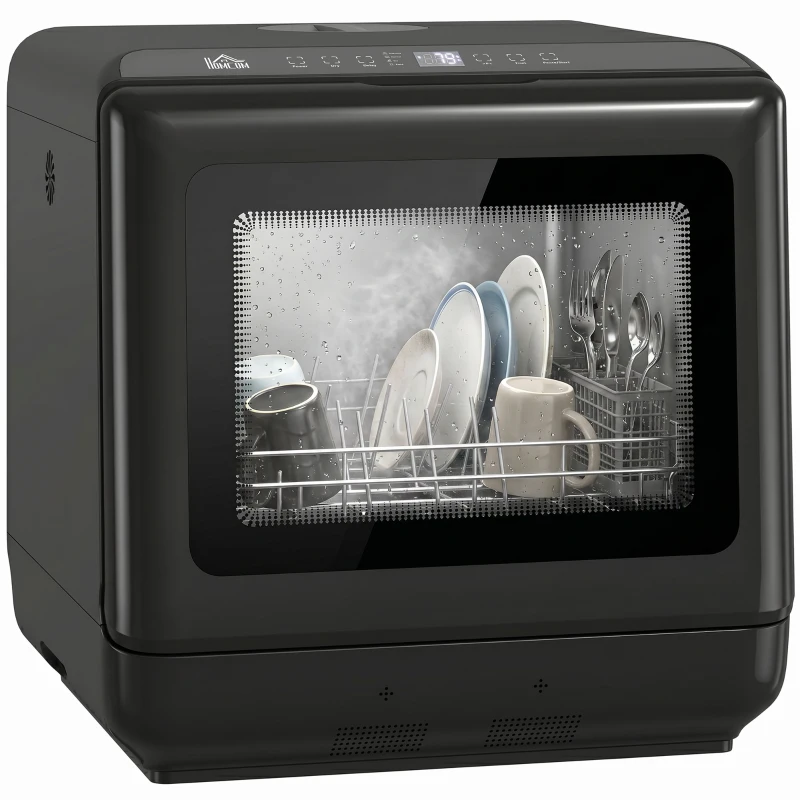 HOMCOM Tischgeschirrspüler, mit integriertem 6-Liter-Wassertank, 5 Programmen, 4 Gedecke, LED-Display Schwarz