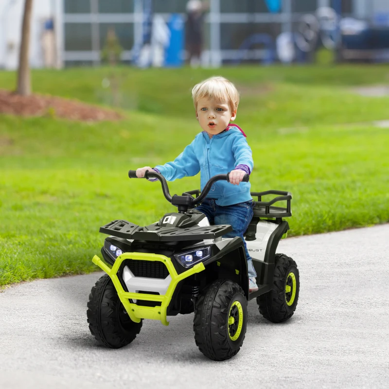 AIYAPLAY Quad Eléctrico para Niños de +3 Años con Batería 12V Faros Música MP3 Velocidad Regulable y Cesta Carga 30 kg Verde