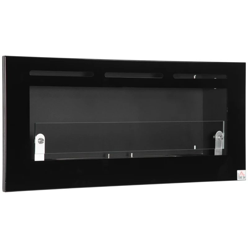 HOMCOM Cheminée bioéthanol Murale encastrable brûleur 2,8 L, environ 3,5 h de durée de combustion dim. 102L x 16l x 43H cm Couverture 25-30 m² Métal