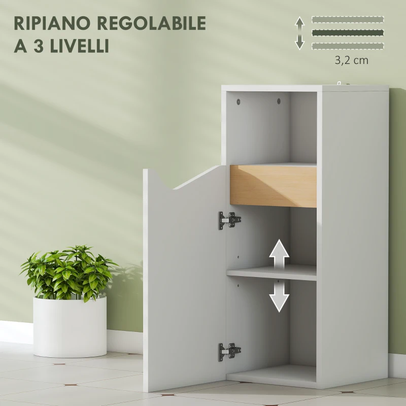 HOMCOM Mobiletto Bagno con Armadietto con Anta Ammortizzata e Vano Aperto, 30x30x71.5 cm, Bianco e Legno