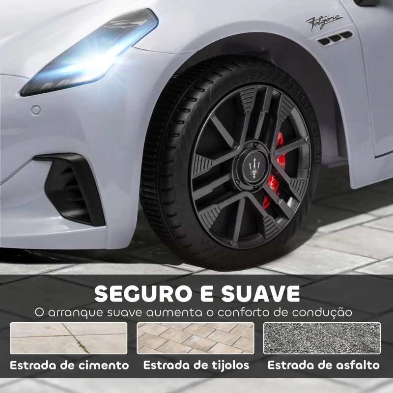 AIYAPLAY Carro Elétrico para Crianças Maserati Gran Turismo Folgore 12V Controlo Remoto Faróis Buzina e Música MP3 98x59x43 cm Cinza